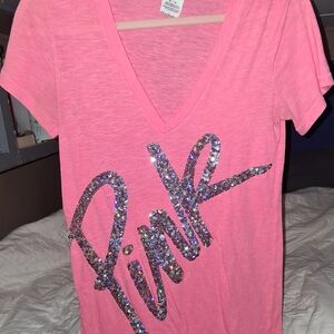 PINK Victoria's Secret Pink Sequin Logo Tee